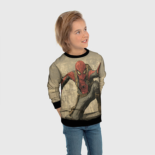 Детский свитшот Человек-паук готов спасать мир / 3D-Черный – фото 3