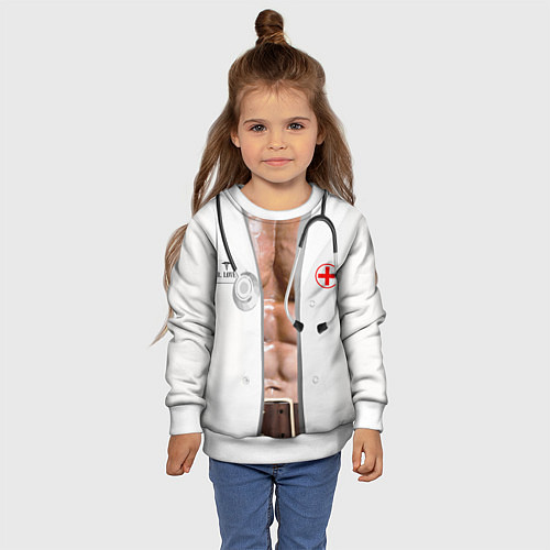 Детский свитшот Костюм доктора с накаченным телом / 3D-Белый – фото 4