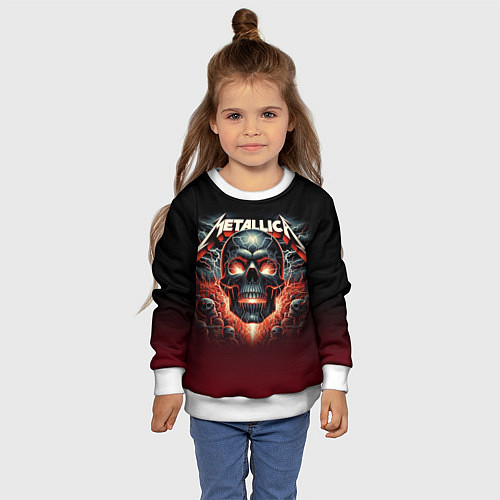 Детский свитшот Metallica - fire skull / 3D-Белый – фото 4