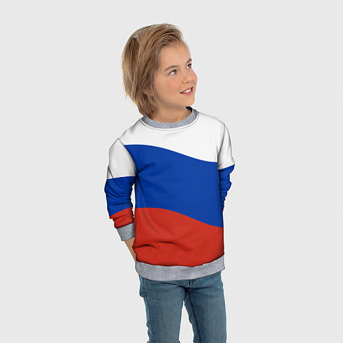 Детский свитшот Флаг России волной / 3D-Меланж – фото 3