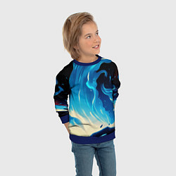 Свитшот детский Бело-синее пламя из абстрактных красок, цвет: 3D-синий — фото 2