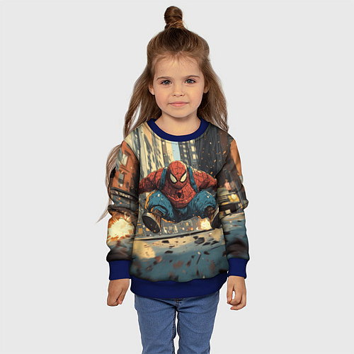 Детский свитшот Маленький толстый человек-паук / 3D-Синий – фото 4