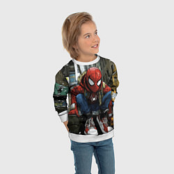 Свитшот детский Человек-паук в больших кедах, цвет: 3D-белый — фото 2
