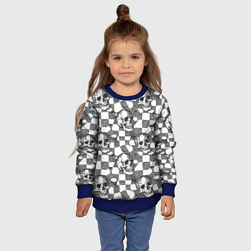 Детский свитшот Черепа и клетчатый фон с дырами / 3D-Синий – фото 4