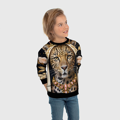 Детский свитшот Леопард с короной / 3D-Черный – фото 3
