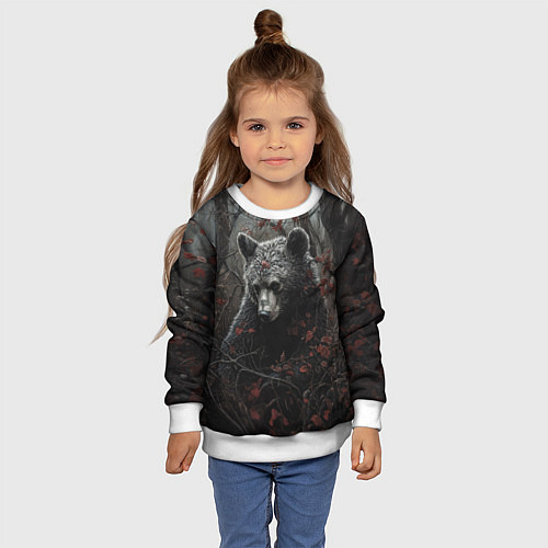 Детский свитшот Бурый мишка в дремучем лесу / 3D-Белый – фото 4