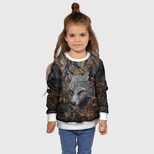Детский свитшот Хищный серый лис / 3D-Белый – фото 4