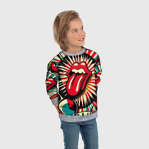 Детский свитшот Logo of the Rolling Stones - pop art / 3D-Меланж – фото 3