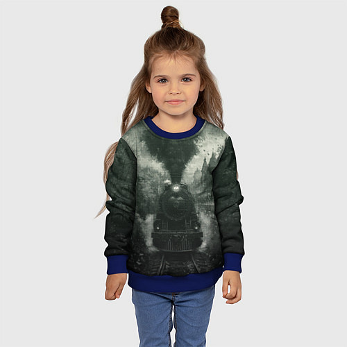 Детский свитшот Ретро иллюстрация паровоза / 3D-Синий – фото 4