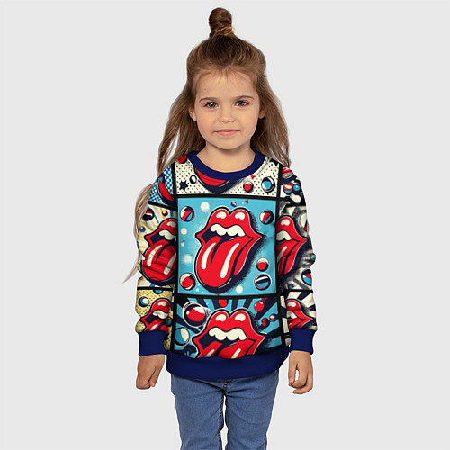 Детский свитшот Rolling Stones logo - pop art / 3D-Синий – фото 4