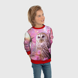 Свитшот детский Большая сова в розовых цветах, цвет: 3D-красный — фото 2