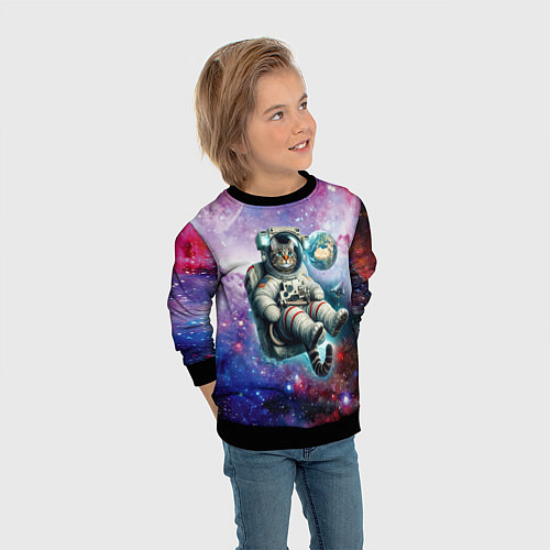 Детский свитшот Brave cat in space - ai art / 3D-Черный – фото 3