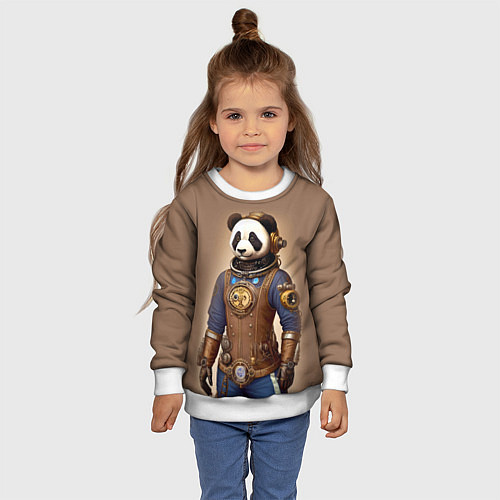 Детский свитшот Крутой панда в стиле стимпанк / 3D-Белый – фото 4