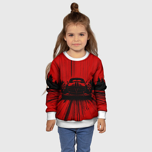 Детский свитшот Спорткар на красном фоне / 3D-Белый – фото 4