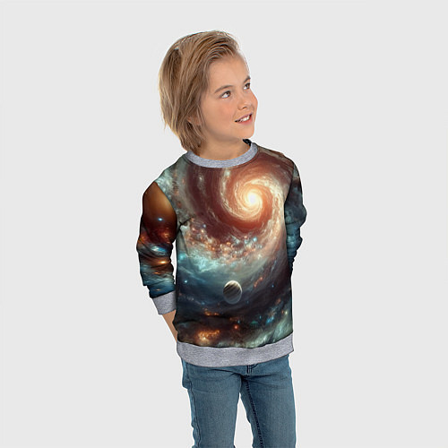 Детский свитшот Далёкая неоновая галактика - нейросеть / 3D-Меланж – фото 3
