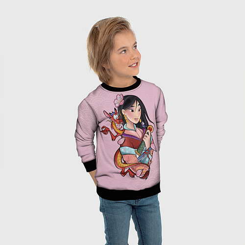 Детский свитшот Красивая Мулан и Мушу - big pictures / 3D-Черный – фото 3