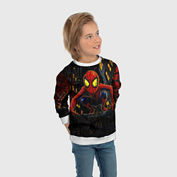 Свитшот детский Маленький человек-паук с желтыми глазами, цвет: 3D-белый — фото 2