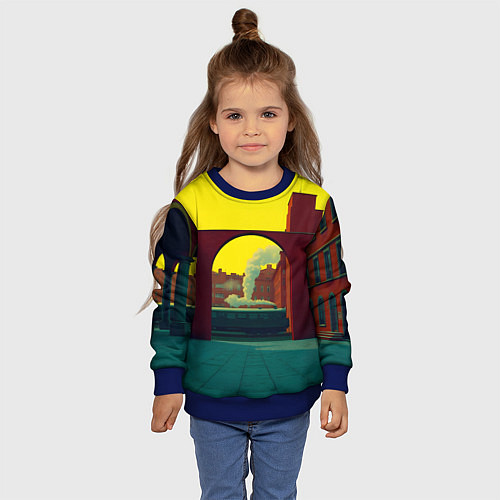 Детский свитшот Арт с поездом / 3D-Синий – фото 4