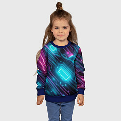 Свитшот детский Неоновый узор киберпанк микросхемы, цвет: 3D-синий — фото 2