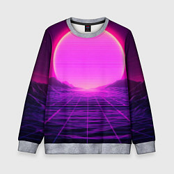 Свитшот детский Синтвейв ретровейв неоновый узор и солнце, цвет: 3D-меланж