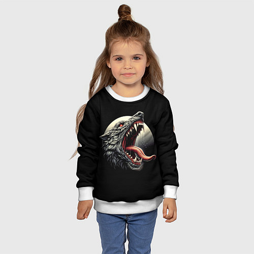 Детский свитшот Волчья морда на фоне луны - нейроарт / 3D-Белый – фото 4