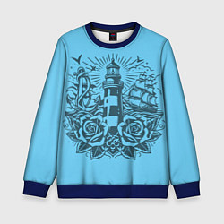 Детский свитшот Маяк с розами и кораблем