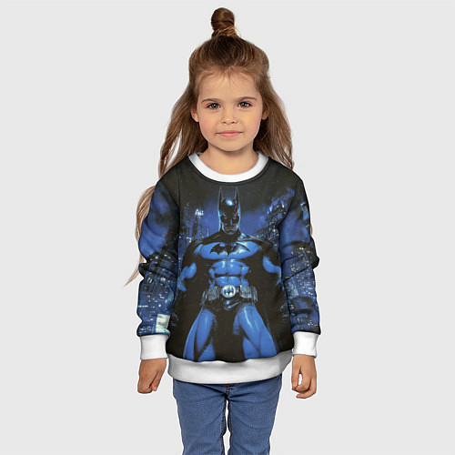 Детский свитшот Бэтмен синий город / 3D-Белый – фото 4