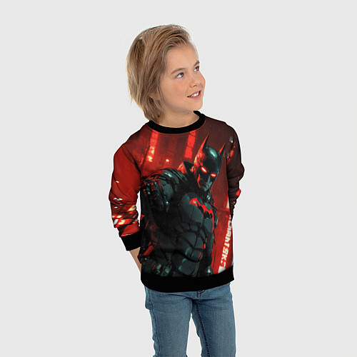 Детский свитшот Черный Бэтмен на фоне красного города / 3D-Черный – фото 3