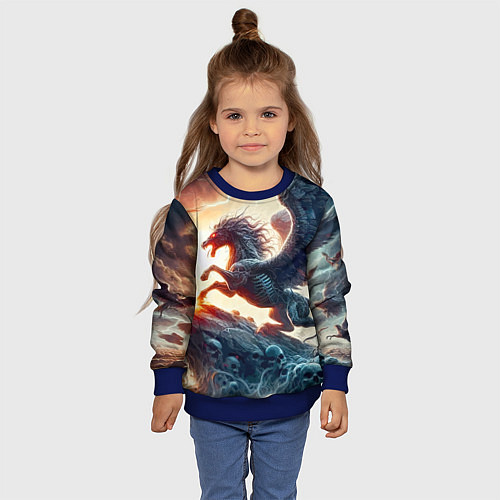 Детский свитшот Пегас тёмных сил - нейроарт / 3D-Синий – фото 4