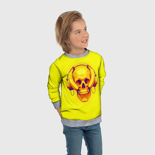Детский свитшот Yellow bananas skull - cyberpunk / 3D-Меланж – фото 3