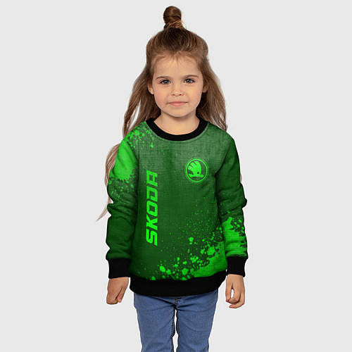 Детский свитшот Skoda - green gradient вертикально / 3D-Черный – фото 4