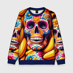 Свитшот детский Цветочный череп среди бананов - нейроарт, цвет: 3D-синий