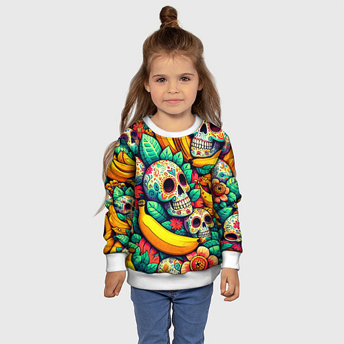 Детский свитшот Паттерн из черепов и бананов - нейроарт / 3D-Белый – фото 4