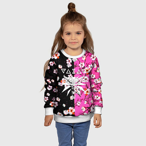 Детский свитшот Ведьмак паттерн сакура / 3D-Белый – фото 4