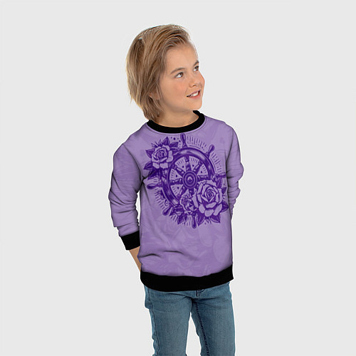 Детский свитшот Штурвал в розах / 3D-Черный – фото 3