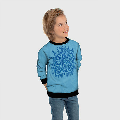 Детский свитшот Штурвал и три розы / 3D-Черный – фото 3