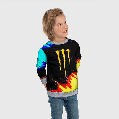Детский свитшот Monster energy огненные краски / 3D-Меланж – фото 3