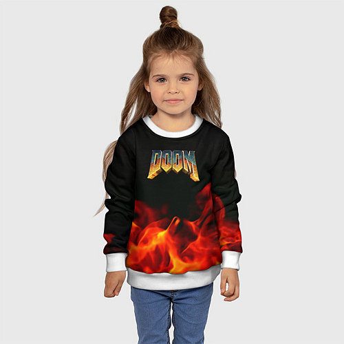 Детский свитшот Doom огненная текстура / 3D-Белый – фото 4