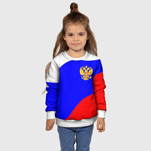 Детский свитшот Россия волна и герб / 3D-Белый – фото 4