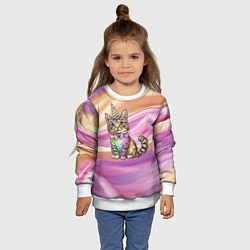 Свитшот детский Котенок в костюме единорога, цвет: 3D-белый — фото 2