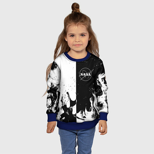 Детский свитшот Nasa черно белый огонь / 3D-Синий – фото 4