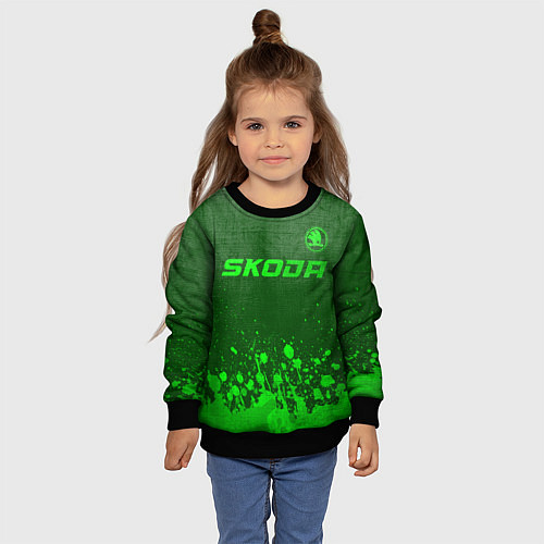 Детский свитшот Skoda - green gradient посередине / 3D-Черный – фото 4