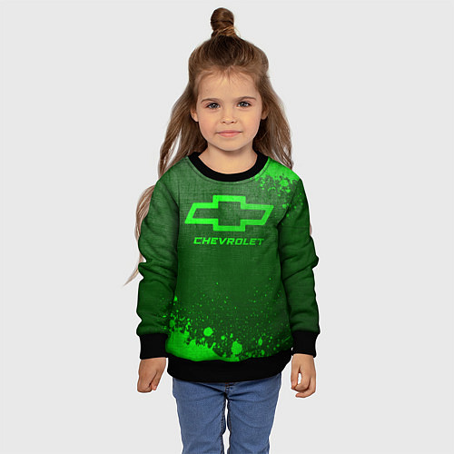 Детский свитшот Chevrolet - green gradient / 3D-Черный – фото 4