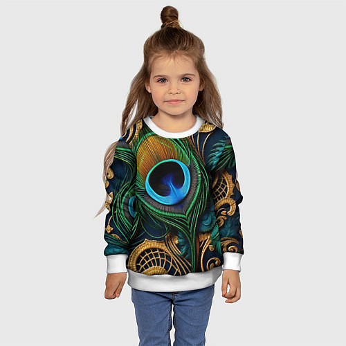 Детский свитшот Узоры и перья павлина / 3D-Белый – фото 4
