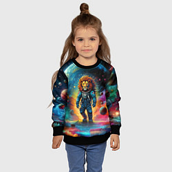Свитшот детский Лев бравый космонавт - неоновый космос, цвет: 3D-черный — фото 2