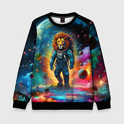 Детский свитшот Лев бравый космонавт - неоновый космос