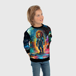 Свитшот детский Лев бравый космонавт - неоновый космос, цвет: 3D-черный — фото 2