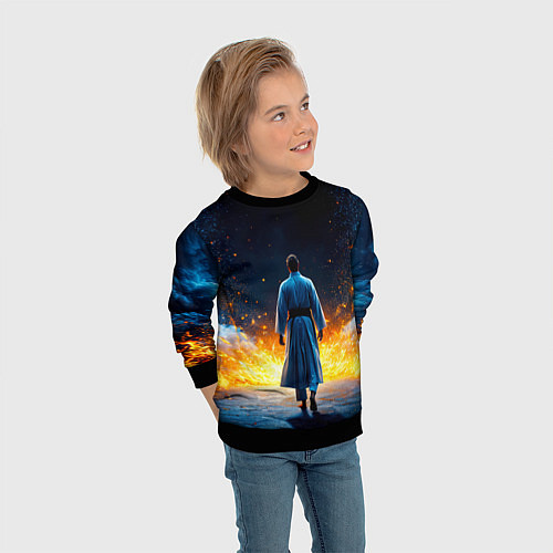 Детский свитшот Айкидоист в огне и синий дым / 3D-Черный – фото 3
