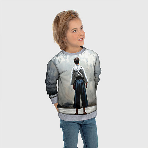 Детский свитшот Боец айкидо на сером / 3D-Меланж – фото 3