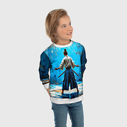 Свитшот детский Боец айкидо на синем, цвет: 3D-белый — фото 2